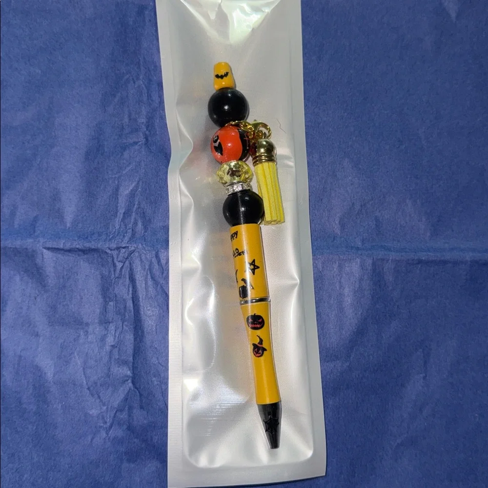 Yellow and Black Beaded Pen with Tassel